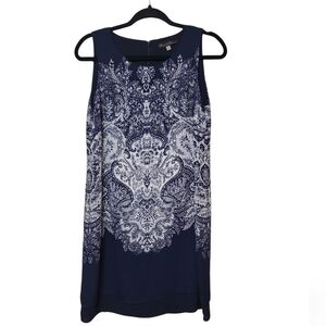 NWOT Rose & Olive Navy and White Paisley Print Sleeveless Sheath Dress Size XS